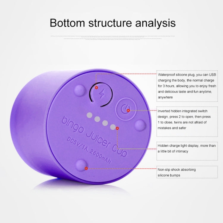 Bingo 500ml Mini Portable USB Rechargeable Electric Juicer Cup  Juicer Blender, 22000 Revolutions Per Minute(Purple) - HoMEdemic™ 