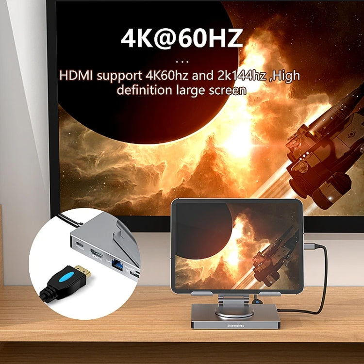 Blueendless 4K/60Hz Multifunctional Folding Tablet Type-C Docking Station Bracket, Spec: 9-in-1 - HoMEdemic™ 