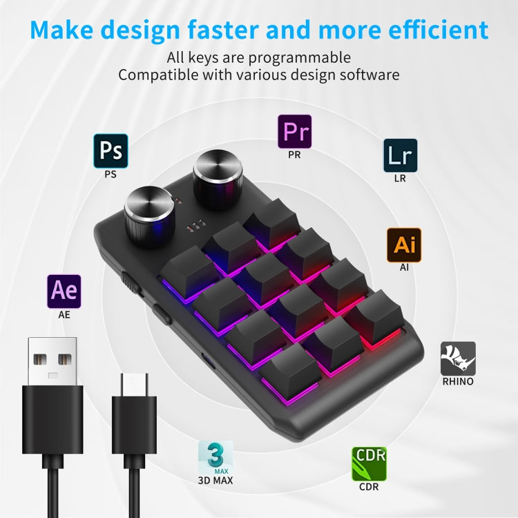 Bluetooth Wireless 12KV2 MOLD Mini Mechanical 12 Keys 2 Knob Custom Programming Keyboard(Black) - HoMEdemic™ 
