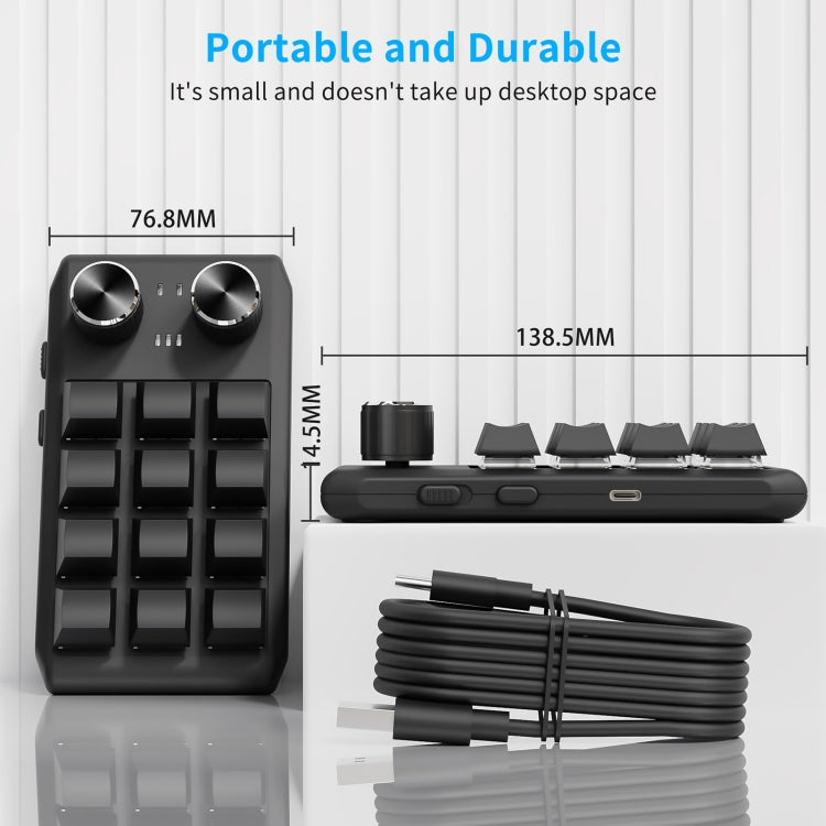 Bluetooth Wireless 12KV2 MOLD Mini Mechanical 12 Keys 2 Knob Custom Programming Keyboard(Black) - HoMEdemic™ 