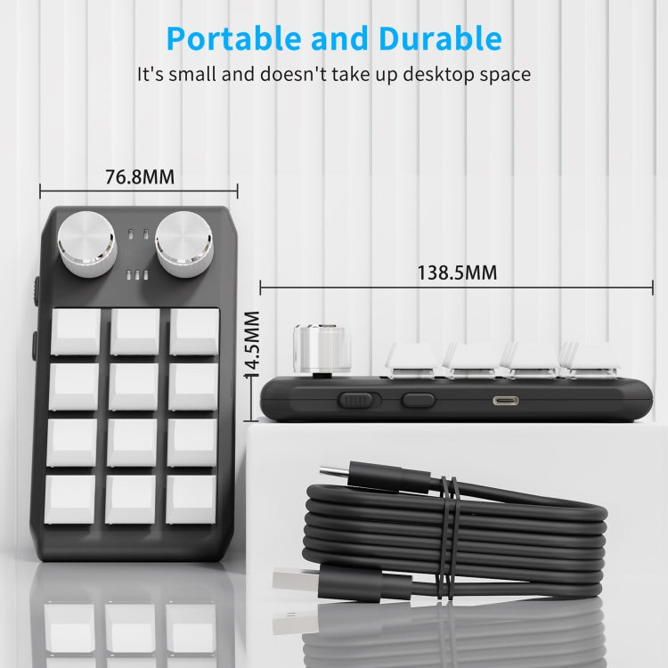Bluetooth Wireless 12KV2 MOLD Mini Mechanical 12 Keys 2 Knob Custom Programming Keyboard(White) - HoMEdemic™ 
