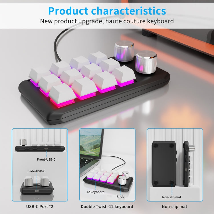 Bluetooth Wireless 12KV2 MOLD Mini Mechanical 12 Keys 2 Knob Custom Programming Keyboard(White) - HoMEdemic™ 