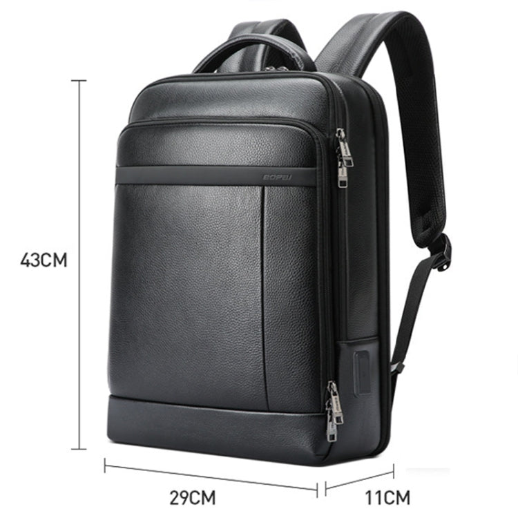 Bopai 61-120761 Large-capacity First-layer Cowhide Business Laptop Backpack With USB+Type-C Port(Black) - HoMEdemic™ 