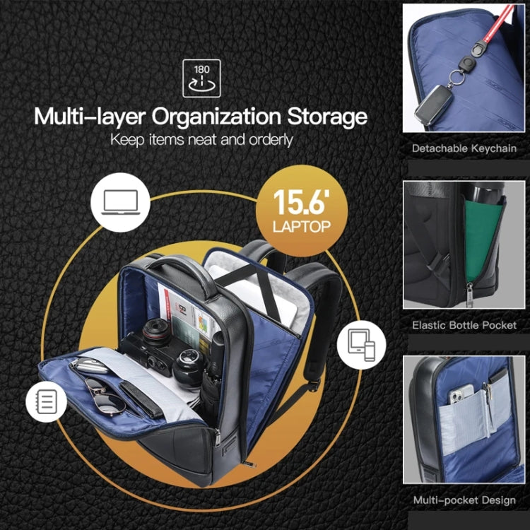 Bopai 61-120761 Large-capacity First-layer Cowhide Business Laptop Backpack With USB+Type-C Port(Black) - HoMEdemic™ 