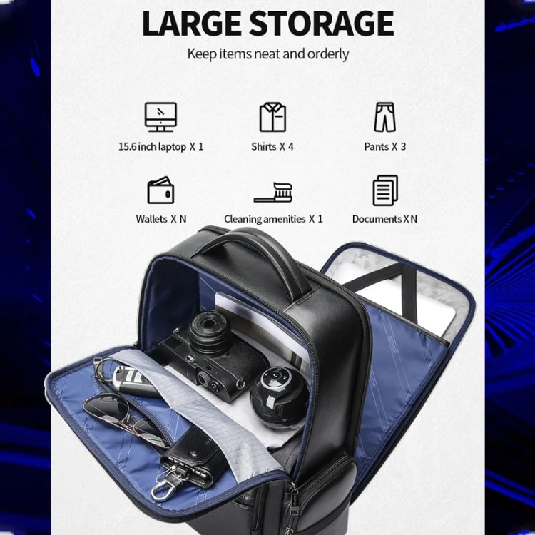 Bopai 61-98611 Large-capacity Waterproof First-layer Cowhide Laptop Backpack With USB+Type-C Port(Black) - HoMEdemic™ 