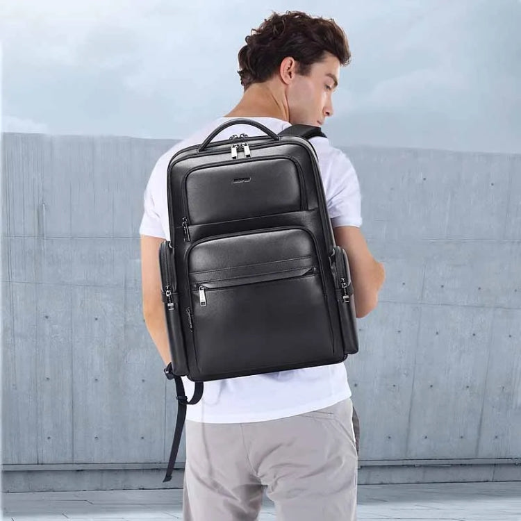 Bopai 61-98611 Large-capacity Waterproof First-layer Cowhide Laptop Backpack With USB+Type-C Port(Black) - HoMEdemic™ 