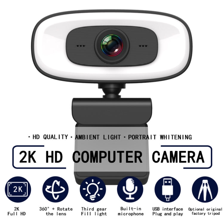 C10 2K HD Without Distortion 360 Degrees Rotate Three-speed Fill Light USB Free Drive Webcams, Built-in  Sound Clearer Microphone - HoMEdemic™ 