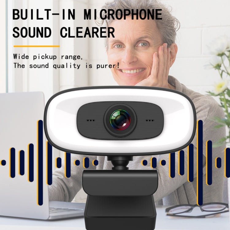 C10 2K HD Without Distortion 360 Degrees Rotate Three-speed Fill Light USB Free Drive Webcams, Built-in  Sound Clearer Microphone - HoMEdemic™ 