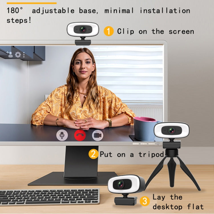 C10 2K HD Without Distortion 360 Degrees Rotate Three-speed Fill Light USB Free Drive Webcams, Built-in  Sound Clearer Microphone - HoMEdemic™ 