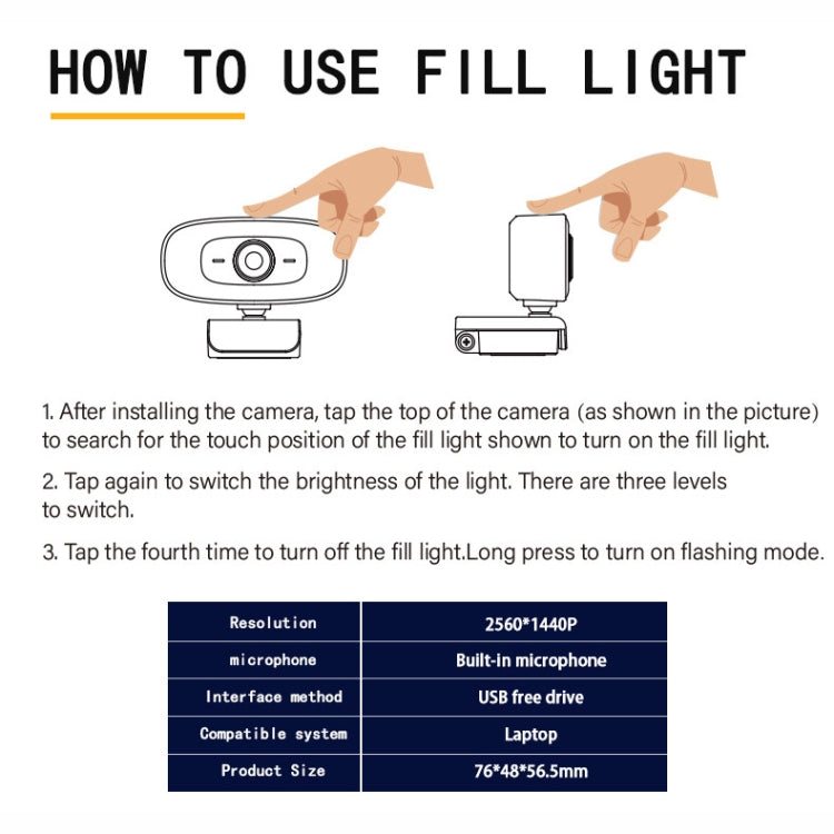 C10 2K HD Without Distortion 360 Degrees Rotate Three-speed Fill Light USB Free Drive Webcams, Built-in  Sound Clearer Microphone - HoMEdemic™ 