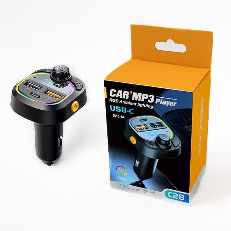 C28 Fast Charging Atmosphere Light Handsfree Car Kit Car Mp3 Player Stereo FM Transmitter, C28 - HoMEdemic™ 