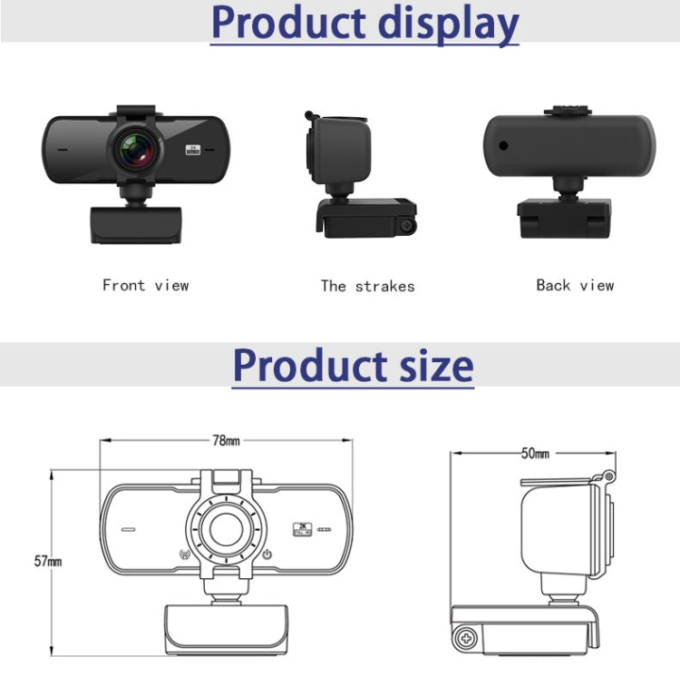 C5 4 Million Pixel Auto Focus 2K Full HD Webcam 360 Rotation USB Driver-free Live Broadcast WebCamera with Mic, C5 - HoMEdemic™ 