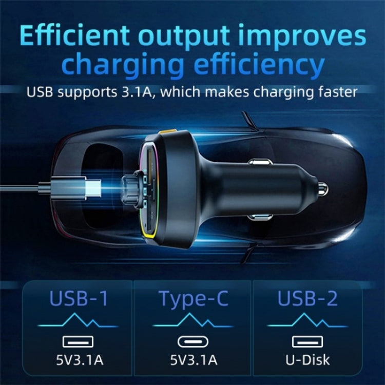 C6 Type-C+2 USB Fast Charger Audio MP3 Player Digital Display FM Car Bluetooth Transmitter - HoMEdemic™ 