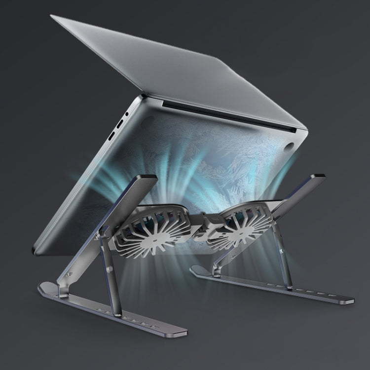 C9 Pro RGB Ambient Light Foldable Fan Cooling Laptop Aluminum Alloy Heightening Stand, Color: Gray - HoMEdemic™ 