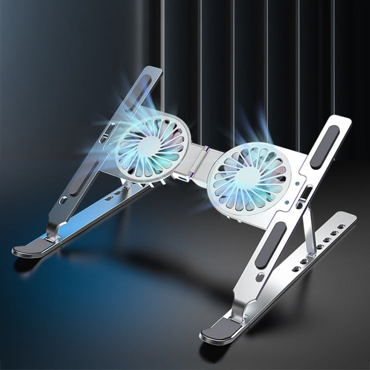 C9 Pro RGB Ambient Light Foldable Fan Cooling Laptop Aluminum Alloy Heightening Stand, Color: Gray - HoMEdemic™ 