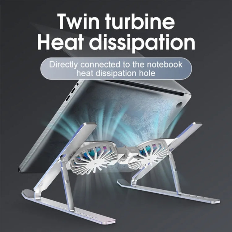 C9 Pro RGB Ambient Light Foldable Fan Cooling Laptop Aluminum Alloy Heightening Stand, Color: Gray - HoMEdemic™ 