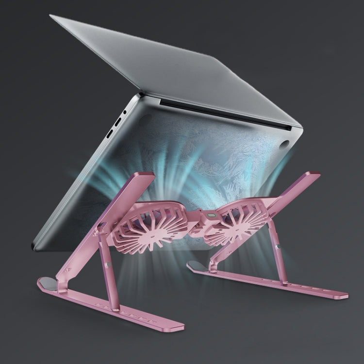 C9 Pro RGB Ambient Light Foldable Fan Cooling Laptop Aluminum Alloy Heightening Stand, Color: Pink - HoMEdemic™ 