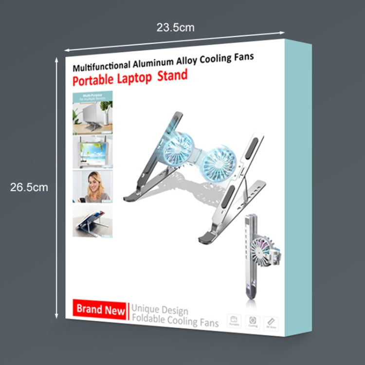 C9 Pro RGB Ambient Light Foldable Fan Cooling Laptop Aluminum Alloy Heightening Stand, Color: Silver - HoMEdemic™ 