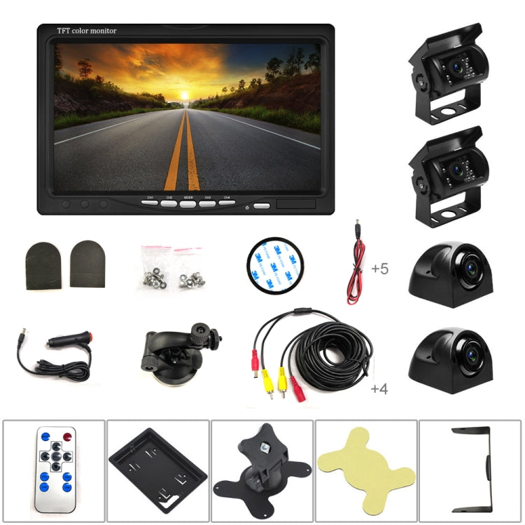 K0164 7 inch HD Car 18 IR Night Vision Rear View Backup Four Cameras Rearview Monitor, K0164 - HoMEdemic™ 