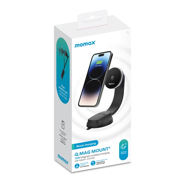 MOMAX CM25B Magnetic Wireless Charger Car Suction Cup Phone Holder - HoMEdemic™ 