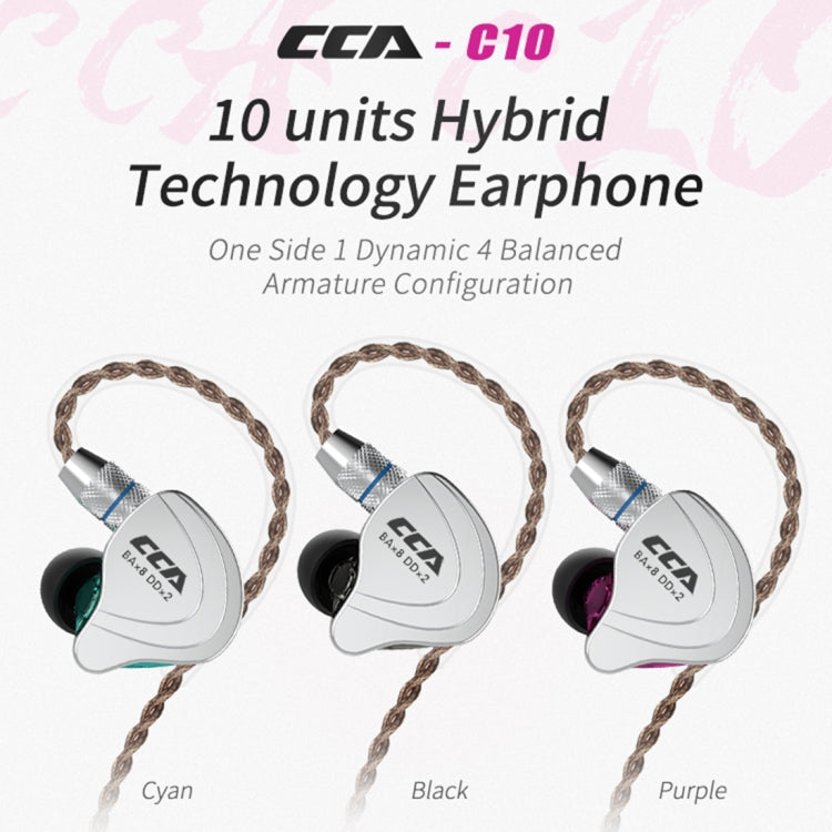 CCA CCA-C10 3.5mm Gold Plated Plug Ten Unit Hybrid Wire-controlled In-ear Earphone, Type:without Mic(Charm Black) - HoMEdemic™ 