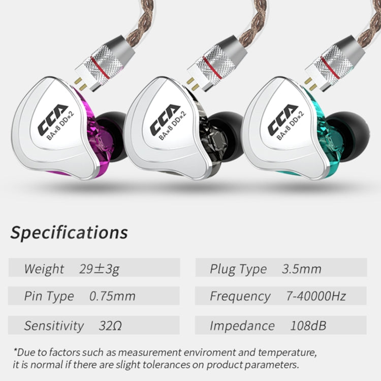 CCA CCA-C10 3.5mm Gold Plated Plug Ten Unit Hybrid Wire-controlled In-ear Earphone, Type:without Mic(Streamer Purple) - HoMEdemic™ 