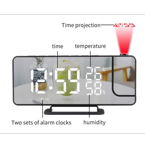 TS-9210 Digital Mirror Projection Alarm Clock With FM Radio & Temperature Humidity - HoMEdemic™ 