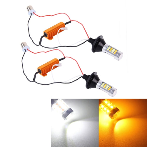 2 PCS 1156/BA15S/BAU15S 10W 1000 LM 6000K White + Yellow Light DRL&Turn Light with 42 SMD-2835-LED Lamp，DC 12-24V - HoMEdemic™ 