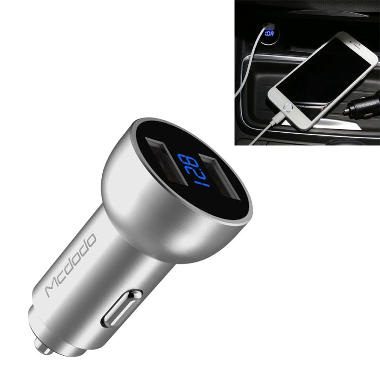 Mcdodo CC-3871 2-Ports USB LED Smart Digital Display Car Charger, For iPhone, iPad, Samsung, HTC, Sony, LG, Huawei, Lenovo, and other Smartphones or Tablet(Silver) - HoMEdemic™ 