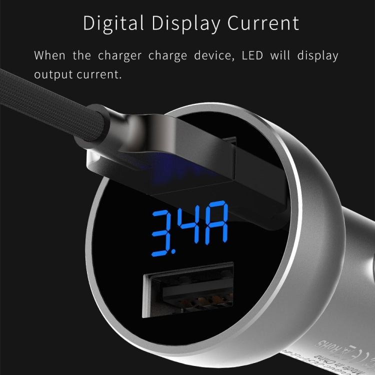 Mcdodo CC-3871 2-Ports USB LED Smart Digital Display Car Charger, For iPhone, iPad, Samsung, HTC, Sony, LG, Huawei, Lenovo, and other Smartphones or Tablet(Silver) - HoMEdemic™ 