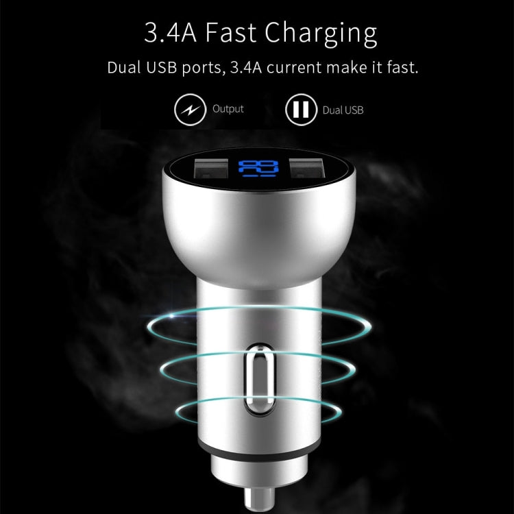 Mcdodo CC-3871 2-Ports USB LED Smart Digital Display Car Charger, For iPhone, iPad, Samsung, HTC, Sony, LG, Huawei, Lenovo, and other Smartphones or Tablet(Silver) - HoMEdemic™ 