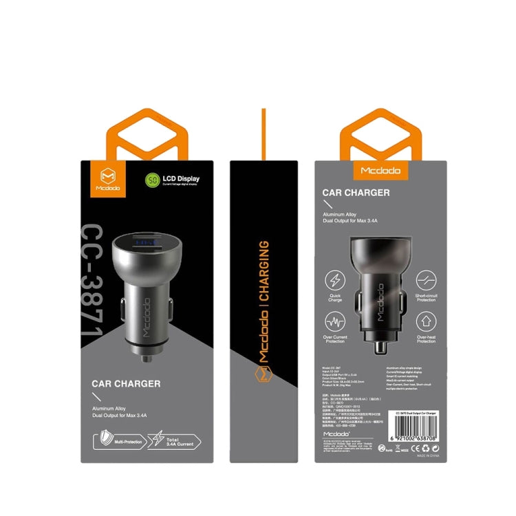 Mcdodo CC-3871 2-Ports USB LED Smart Digital Display Car Charger, For iPhone, iPad, Samsung, HTC, Sony, LG, Huawei, Lenovo, and other Smartphones or Tablet(Silver) - HoMEdemic™ 