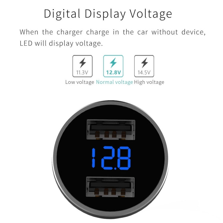 Mcdodo CC-3871 2-Ports USB LED Smart Digital Display Car Charger, For iPhone, iPad, Samsung, HTC, Sony, LG, Huawei, Lenovo, and other Smartphones or Tablet(Silver) - HoMEdemic™ 