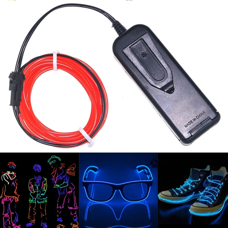YouOKLight Neon EL Cold Round Flexible Strip Light with 3V Battery Box for Dance Party Car Decoration, Length: 3m, 3M Red Light
