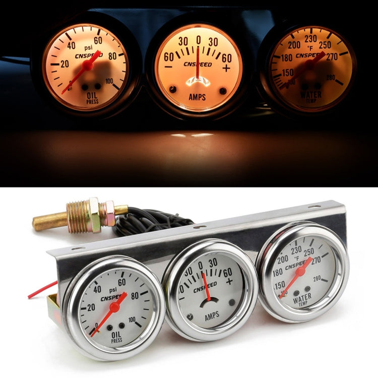 52mm 12V Universal Car Modified Triple Meter 3 in 1 Gauge Oil Press Gauge + Water Temperature Gauge + Ammeter, with Sensor, Car Modified Triple Meter 01 - HoMEdemic™ 