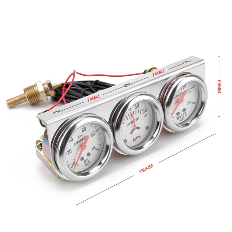 52mm 12V Universal Car Modified Triple Meter 3 in 1 Gauge Oil Press Gauge + Water Temperature Gauge + Ammeter, with Sensor, Car Modified Triple Meter 01 - HoMEdemic™ 
