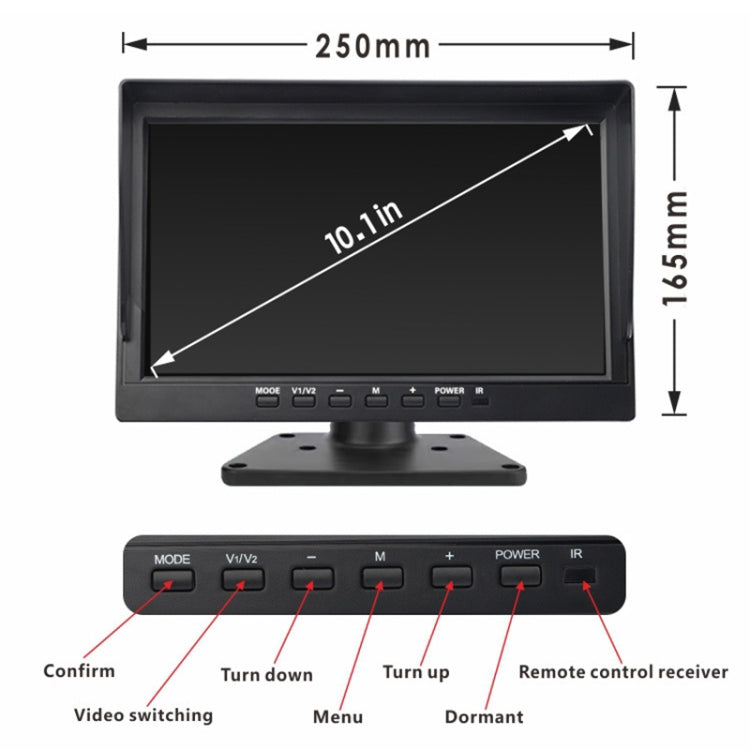 PZ614-4AHD IP67 120 Degree Car AHD 1080P 2 Megapixels 10 inch 4-Way Rearview Mirror Monitor, Night Vision Full Color, with Video Function, PZ612-4AHD