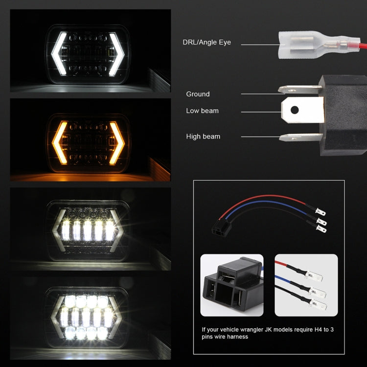 7 inch H4 DC 9V-30V 3000LM 6000K 30W IP67 8LED Lamp Beads Car Square Shape LED Headlight Lamps for Jeep Wrangler, Square Shape - HoMEdemic™ 