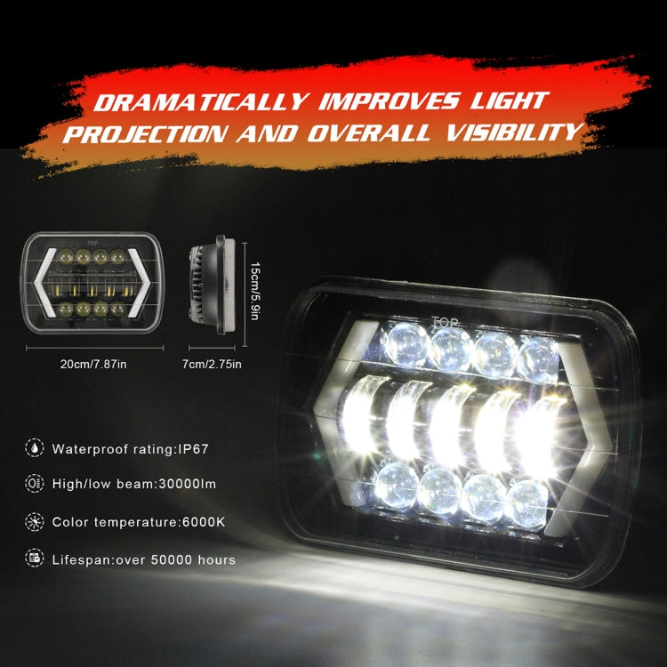 7 inch H4 DC 9V-30V 3000LM 6000K 30W IP67 8LED Lamp Beads Car Square Shape LED Headlight Lamps for Jeep Wrangler, Square Shape - HoMEdemic™ 