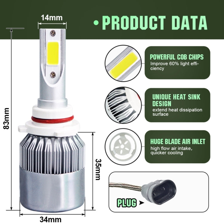 2 PCS C9 9006 18W 1800LM 6000K Waterproof IP68 Car Auto LED Headlight with 2 COB LED Lamps, DC 9-36V, 9006 - HoMEdemic™ 