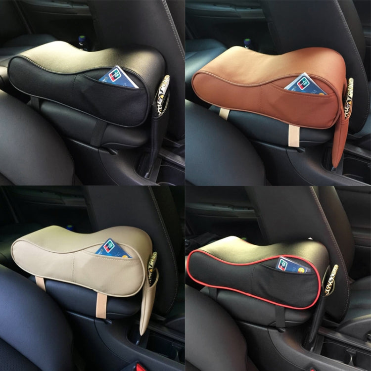 Universal Car PU Leather and Memory Foam Wrapped Armrest Box Car Armrest Box Mat with Phone Holder Storage Bag & Card Slot, with Card Slot (Black), with Card Slot (Black Red), with Card Slot (Beige), with Card Slot (Brown)