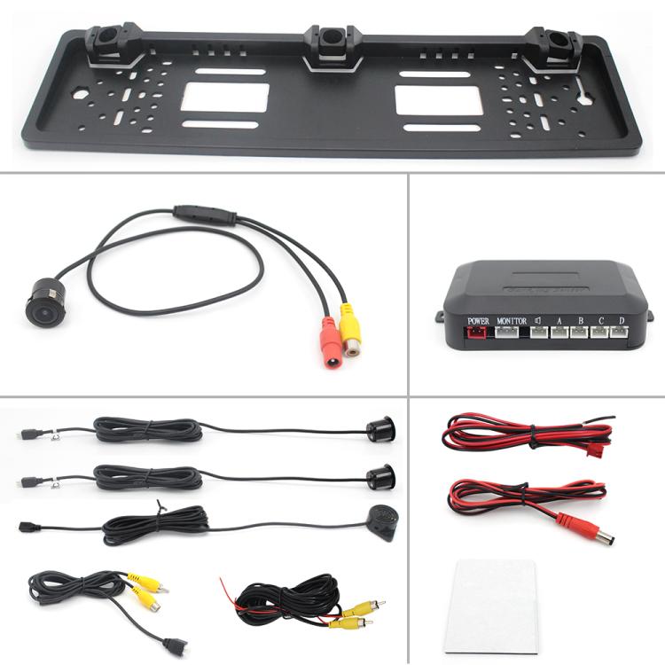 PZ600-L Europe Car License Plate Frame Rear View Camera Visual Rear View Parking System with 2 Reversing Radar Detector, with 2 Reversing Radar Detector - HoMEdemic™ 