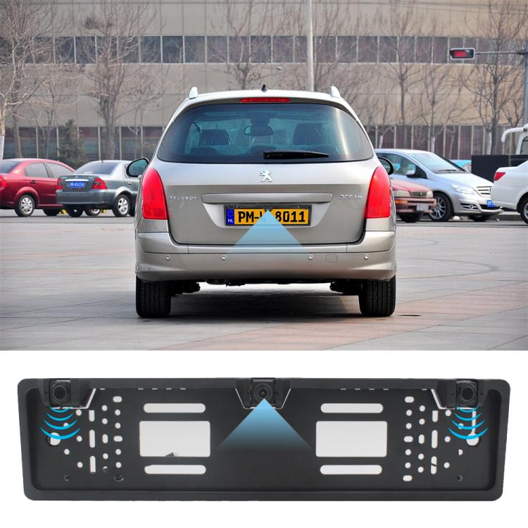 PZ600-L Europe Car License Plate Frame Rear View Camera Visual Rear View Parking System with 2 Reversing Radar Detector, with 2 Reversing Radar Detector - HoMEdemic™ 