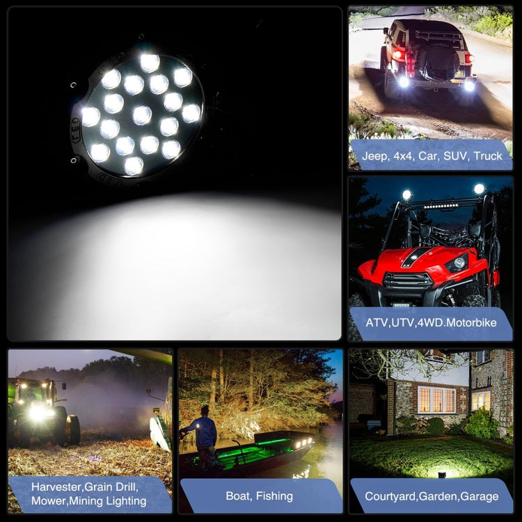 2 PCS 51W 3500LM 6500K White Light  17 LED Waterproof Car Boat Marine Work Lights Spotlight LED Bulbs, 30 Degrees Adjustable, DC 10-30V, 51W, Spot Light+51W - HoMEdemic™ 