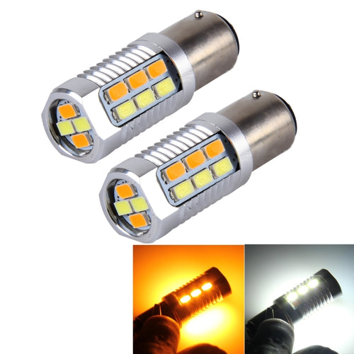 2 PCS 1157/BAY15D 6W 22 SMD-5730-LEDs White + Yellow Light Brake Light Turn Light, DC 12V - HoMEdemic™ 