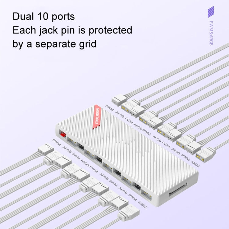 COOLMOON AM10 ARGB+PWM Dual 10 Ports Temperature Control Splitter Case Fan 5V 3Pin HUB(White) - HoMEdemic™ 