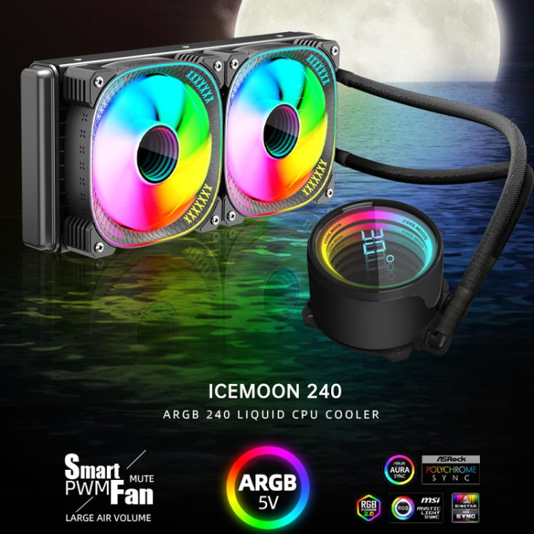 COOLMOON CM-YM-240T Digital ARGB Lens Edition Integrated Water Cooling CPU Cooler Temperature Display CPU Fan(Black) - HoMEdemic™ 