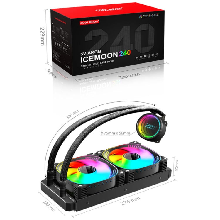 COOLMOON CM-YM-240T Digital ARGB Lens Edition Integrated Water Cooling CPU Cooler Temperature Display CPU Fan(Black) - HoMEdemic™ 