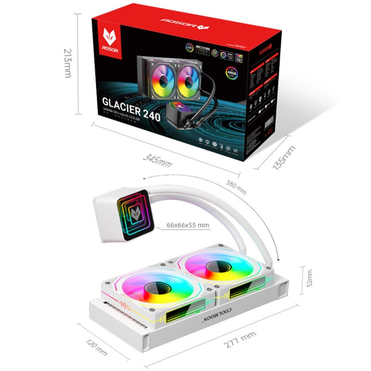 COOLMOON Glacier 240 Water Cooling Radiator Desktop ARGB Multi-Platform Integrated Lens CPU Water Cooling Fan, Color: White - HoMEdemic™ 