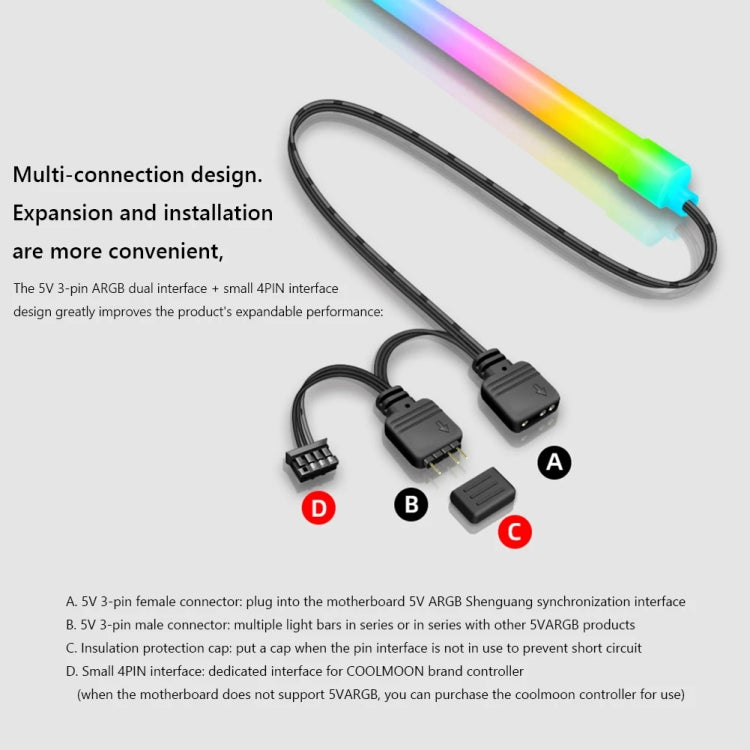 COOLMOON Y360 Round Tube Multi-interface ARGB Chassis Light Bar Computer Decorative Silicone LED Lamp Strip - HoMEdemic™ 
